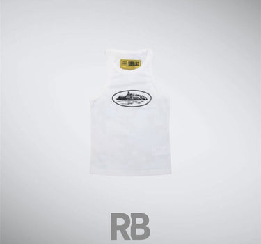 corteiz white & black tank top